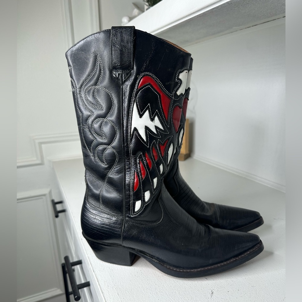**SOLD**Vintage Nine West Thunderbird Western Boots Women’s 8.5 Black Red White - Picture 4 of 8
